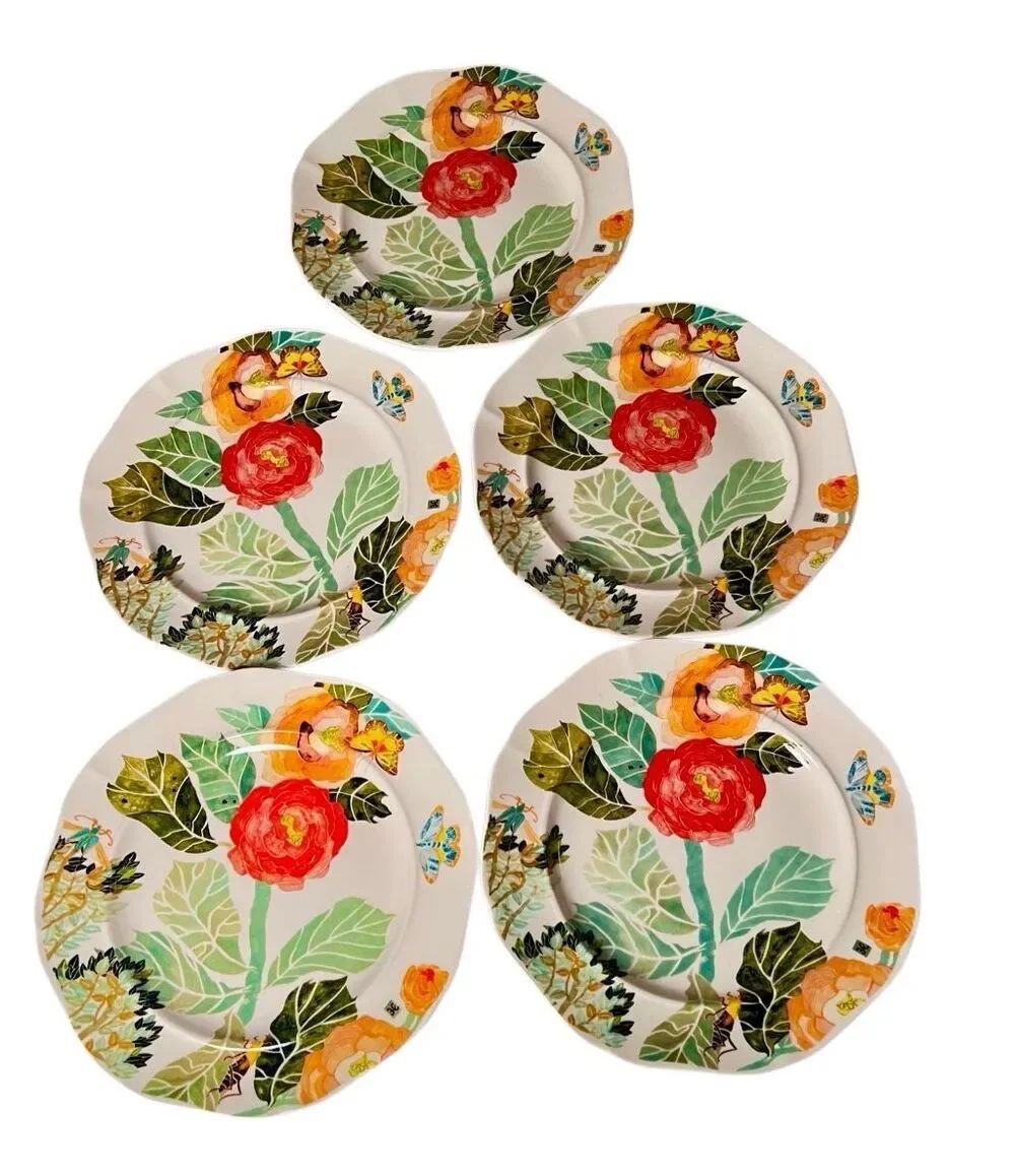 Anthropologie Watercolor Petals Shelley Hesse New Orleans Salad Plate Set of 7